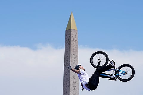 Gil Jose Torres performs a trick during BMX freestyle women's park final